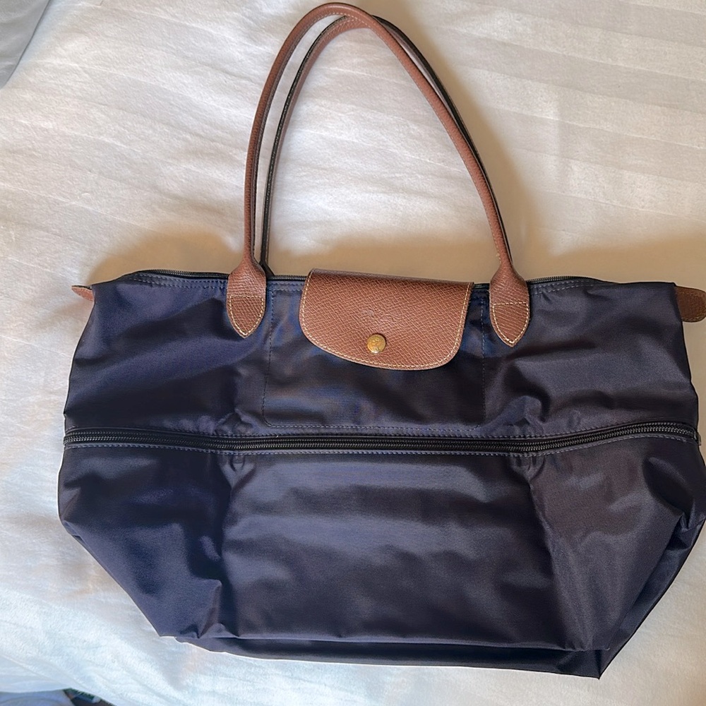 Longchamp Le Pilate Expandable Tote Eggplant Purple EUC only used a few times
